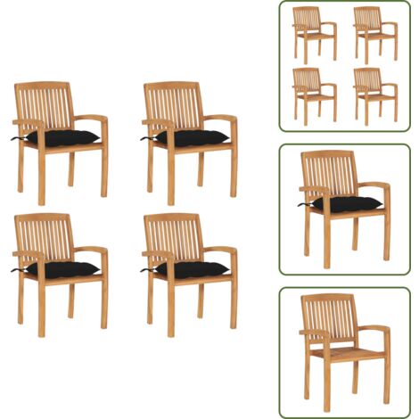The Living Store Sillas de jardín apilables 4 uds madera de teca con cojines - Sillas de jardín de madera