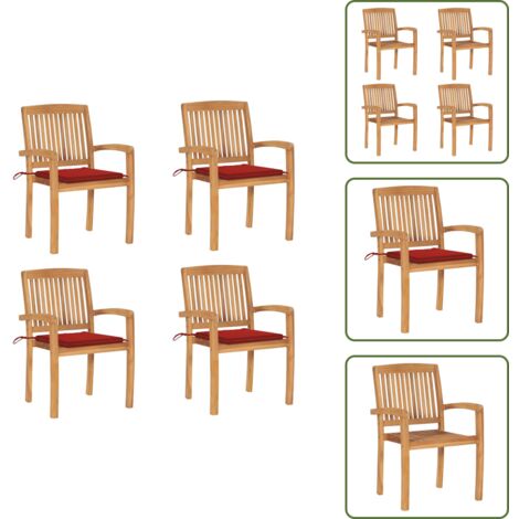 The Living Store Sillas de jardín apilables 4 uds madera de teca con cojines - Sillas de jardín de madera