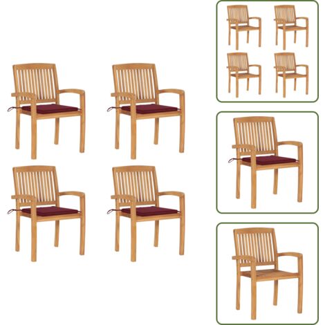 The Living Store Sillas de jardín apilables 4 uds madera de teca con cojines - Sillas de jardín de madera