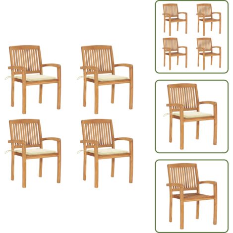 The Living Store Sillas de jardín apilables 4 uds madera de teca con cojines - Sillas de jardín de madera