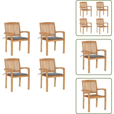 The Living Store Sillas de jardín apilables 4 uds madera de teca con cojines - Sillas de madera