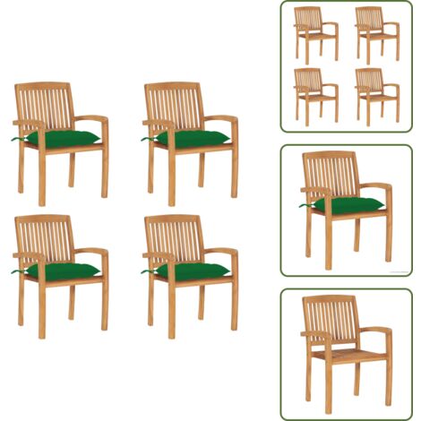 The Living Store Sillas de jardín apilables 4 uds madera de teca con cojines - Sillas de madera