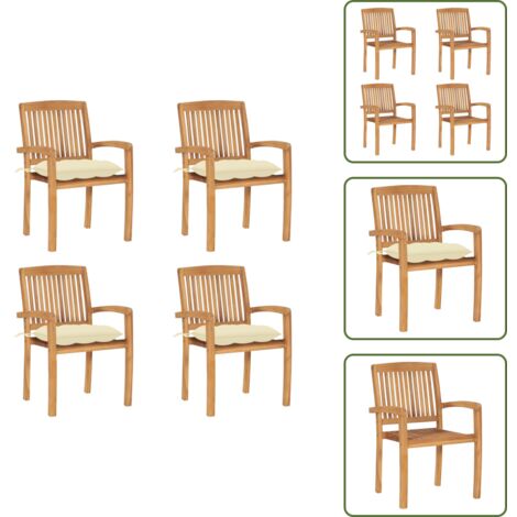 The Living Store Sillas de jardín apilables 4 uds madera de teca con cojines - Sillas de madera