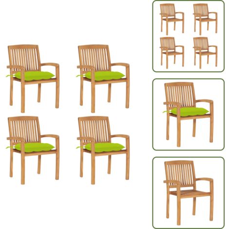 The Living Store Sillas de jardín apilables 4 uds madera de teca con cojines - Sillas de madera