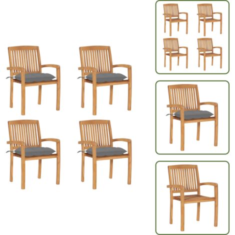 The Living Store Sillas de jardín apilables 4 uds madera de teca con cojines - Sillas de madera