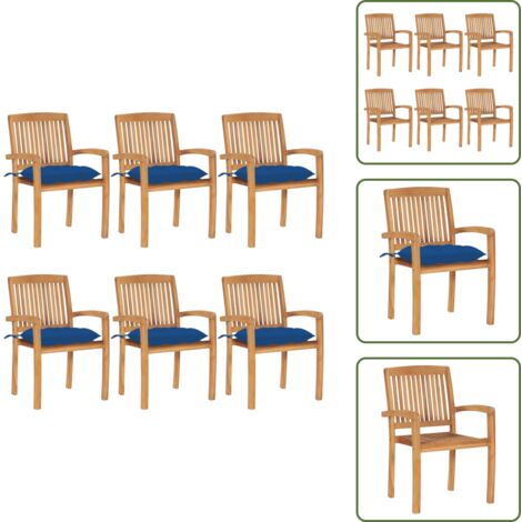 The Living Store Sillas de jardín apilables 6 uds madera de teca con cojines - Sillas de jardín de madera