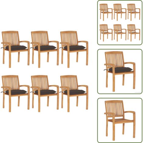 The Living Store Sillas de jardín apilables 6 uds madera de teca con cojines - Sillas de jardín de madera