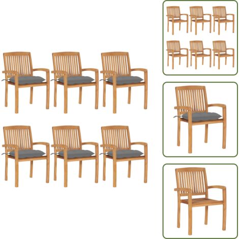 The Living Store Sillas de jardín apilables 6 uds madera de teca con cojines - Sillas de jardín de madera