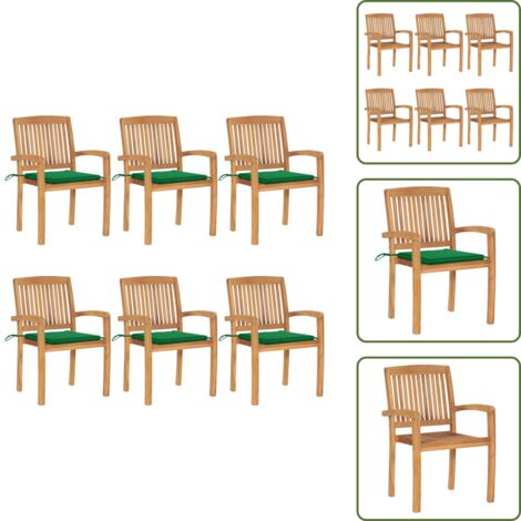 The Living Store Sillas de jardín apilables 6 uds madera de teca con cojines - Sillas de jardín de madera