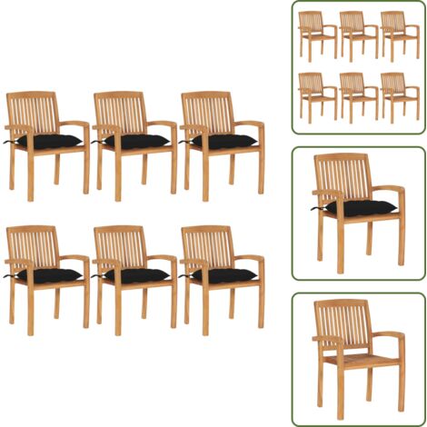The Living Store Sillas de jardín apilables 6 uds madera de teca con cojines - Sillas de jardín de madera