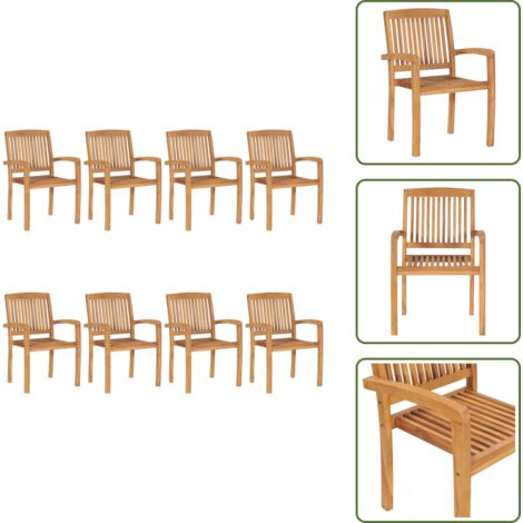 The Living Store Sillas de jardín apilables 8 unidades madera maciza de teca - Sillas de comedor