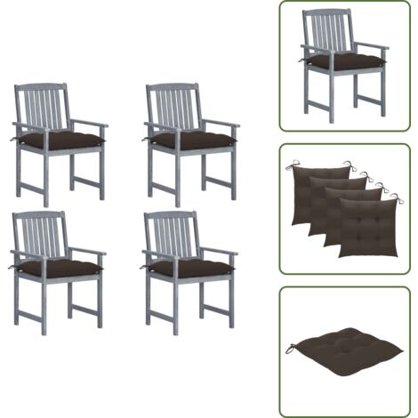 The Living Store Sillas de jardín con cojines 4 uds madera maciza de acacia gris - Sillas de exterior