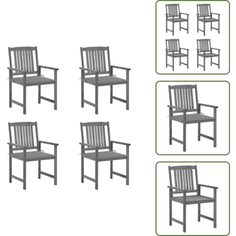 The Living Store Sillas de jardín con cojines 4 uds madera maciza de acacia gris - Sillas de exterior