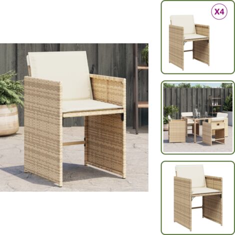 The Living Store Sillas de jardín con cojines 4 uds ratán sintético beige - Cojín para silla