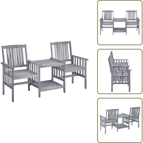 The Living Store Sillas de jardín con mesita madera maciza acacia 159x61x92 cm - Mesa de jardín