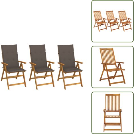 The Living Store Sillas de jardín plegables 3 uds y cojines madera maciza acacia - Sillas de jardín con cojín