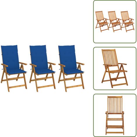 The Living Store Sillas de jardín plegables 3 uds y cojines madera maciza acacia - Sillas de jardín plegables