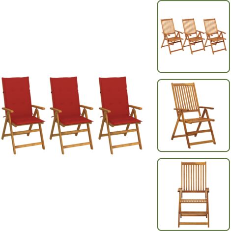 The Living Store Sillas de jardín plegables 3 uds y cojines madera maciza acacia - Sillas de jardín plegables