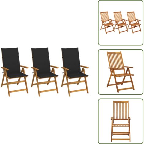 The Living Store Sillas de jardín plegables 3 uds y cojines madera maciza acacia - Sillas de jardín plegables