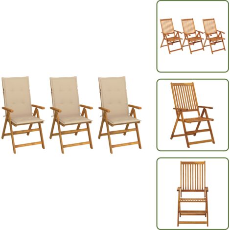 The Living Store Sillas de jardín plegables 3 uds y cojines madera maciza acacia - Sillas de jardín plegables
