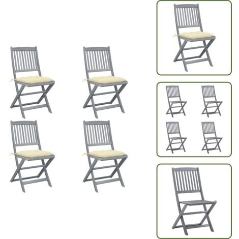 The Living Store Sillas de jardín plegables 4 uds cojines madera maciza acacia - Sillas plegables