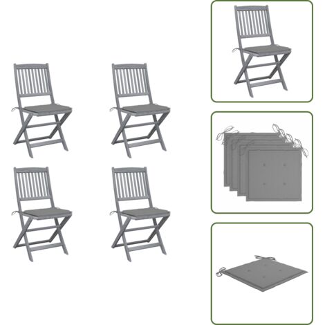 The Living Store Sillas de jardín plegables 4 uds cojines madera maciza acacia - Sillas plegables
