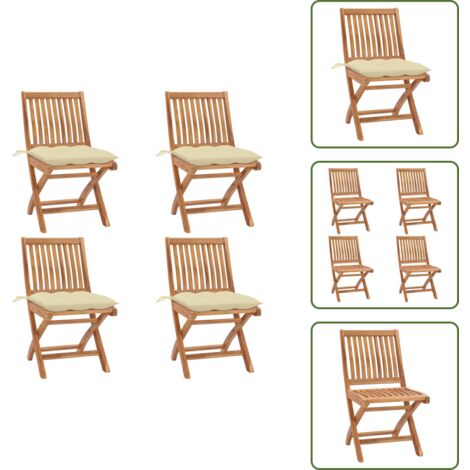 The Living Store Sillas de jardín plegables 4 uds madera maciza teca con cojines - Sillas de exterior