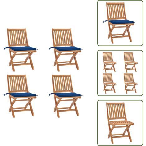 The Living Store Sillas de jardín plegables 4 uds madera maciza teca con cojines - Sillas de exterior