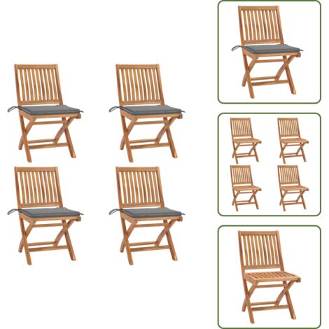 The Living Store Sillas de jardín plegables 4 uds madera maciza teca con cojines - Sillas de exterior