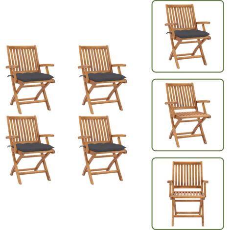 The Living Store Sillas de jardín plegables 4 uds madera maciza teca con cojines - Sillas de exterior