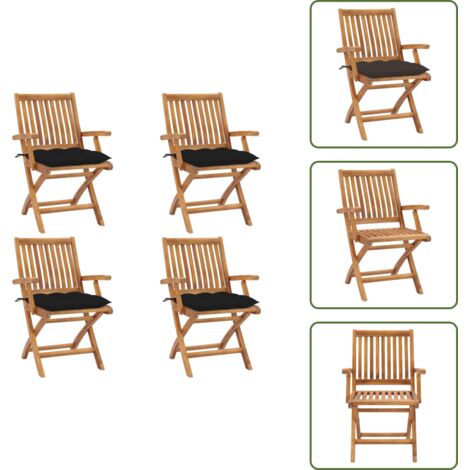 The Living Store Sillas de jardín plegables 4 uds madera maciza teca con cojines - Sillas de jardín plegables
