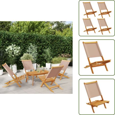 The Living Store Sillas de jardín plegables 4 uds madera maciza y tela taupe - Sillas de jardín
