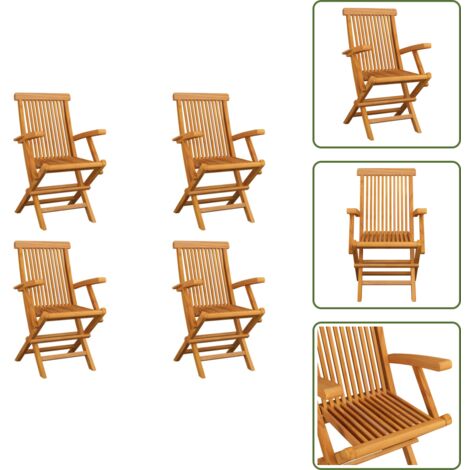 The Living Store Sillas de jardín plegables 4 unidades madera maciza de teca - Madera de teca