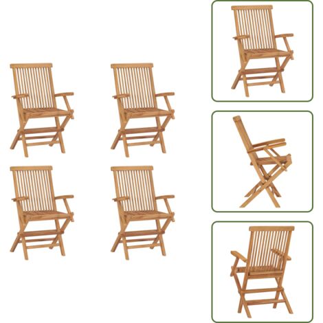 The Living Store Sillas de jardín plegables 4 unidades madera maciza de teca - Sillas de jardín plegables