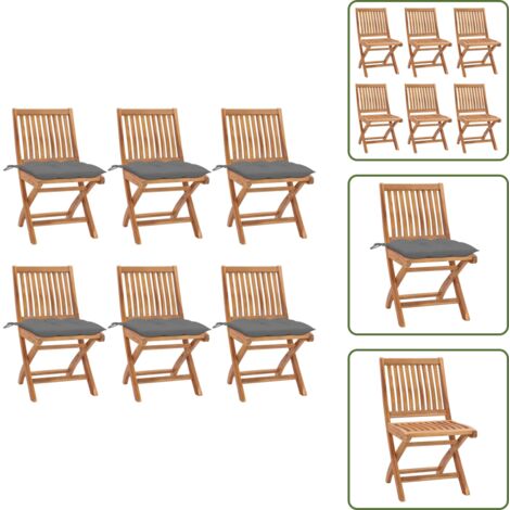 The Living Store Sillas de jardín plegables 6 uds madera maciza teca con cojines - Sillas de exterior