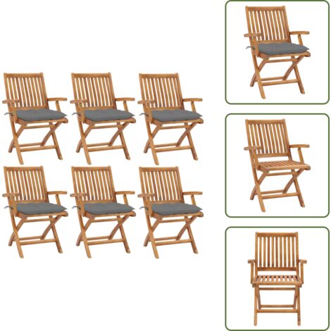 The Living Store Sillas de jardín plegables 6 uds madera maciza teca con cojines - Sillas de exterior