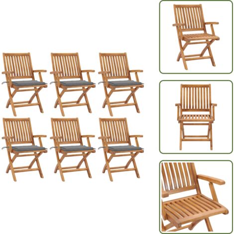 The Living Store Sillas de jardín plegables 6 uds madera maciza teca con cojines - Sillas de exterior