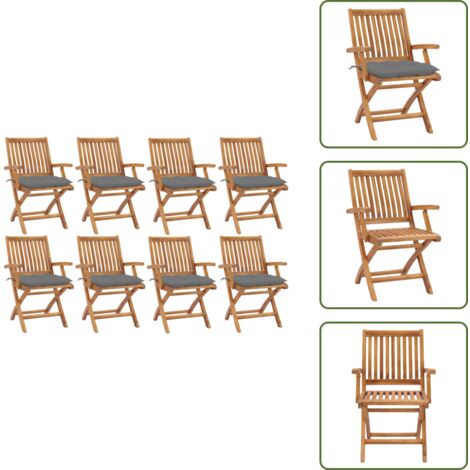The Living Store Sillas de jardín plegables 8 uds madera maciza teca con cojines - Sillas de exterior
