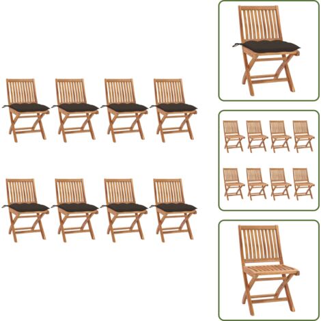 The Living Store Sillas de jardín plegables 8 uds madera maciza teca con cojines - Sillas de exterior