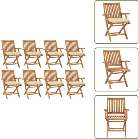 The Living Store Sillas de jardín plegables 8 uds madera maciza teca con cojines - Sillas de exterior