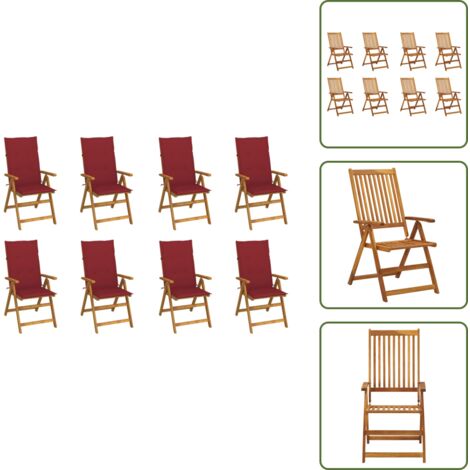 The Living Store Sillas de jardín plegables y cojines 8 uds madera maciza acacia - Cojines para sillas