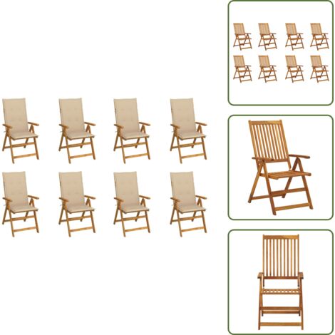 The Living Store Sillas de jardín plegables y cojines 8 uds madera maciza acacia - Sillas de jardín plegables