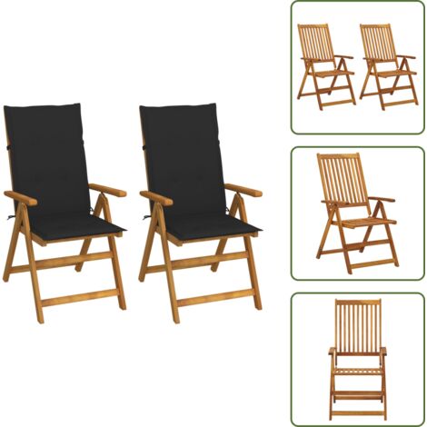 The Living Store Sillas de jardín reclinables 2 uds madera maciza acacia cojines - Sillas de jardín con cojines