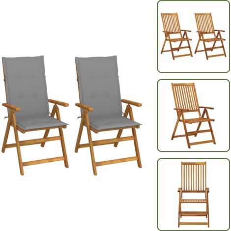 The Living Store Sillas de jardín reclinables 2 uds madera maciza acacia cojines - Sillas de madera