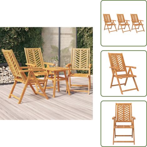 The Living Store Sillas de jardín reclinables 3 uds madera maciza acacia - Sillas de jardín de madera