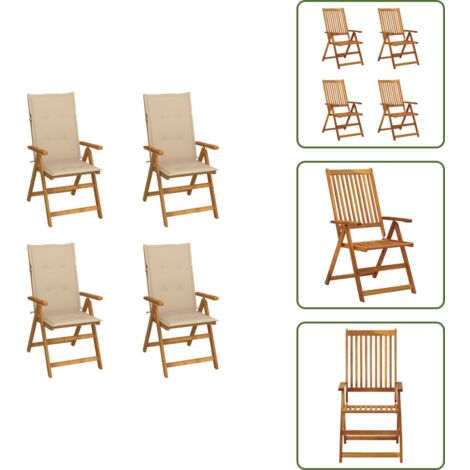 The Living Store Sillas de jardín reclinables 4 uds madera maciza acacia cojines - Sillas de jardín con cojines