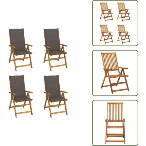 The Living Store Sillas de jardín reclinables 4 uds madera maciza acacia cojines - Sillas de jardín con cojines