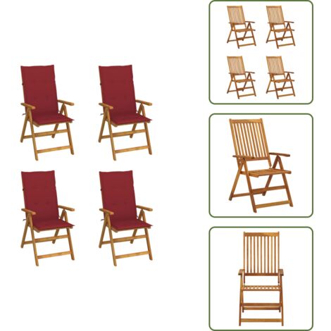 The Living Store Sillas de jardín reclinables 4 uds madera maciza acacia cojines - Sillas de jardín con cojines