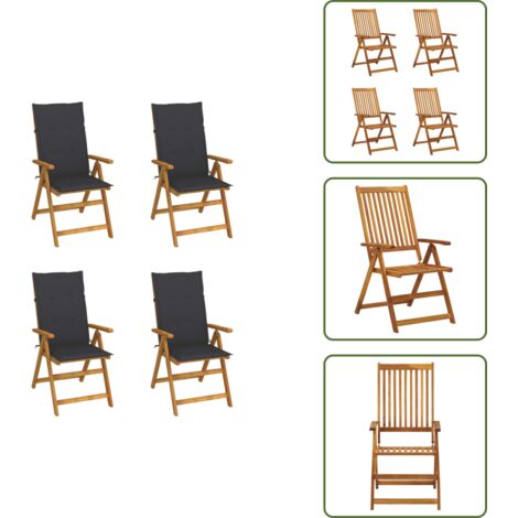 The Living Store Sillas de jardín reclinables 4 uds madera maciza acacia cojines - Sillas de madera