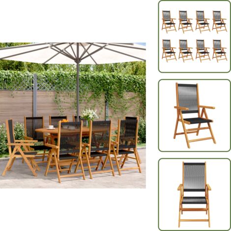 The Living Store Sillas de jardín reclinables 8 uds madera maciza acacia negro - Sillas de jardín